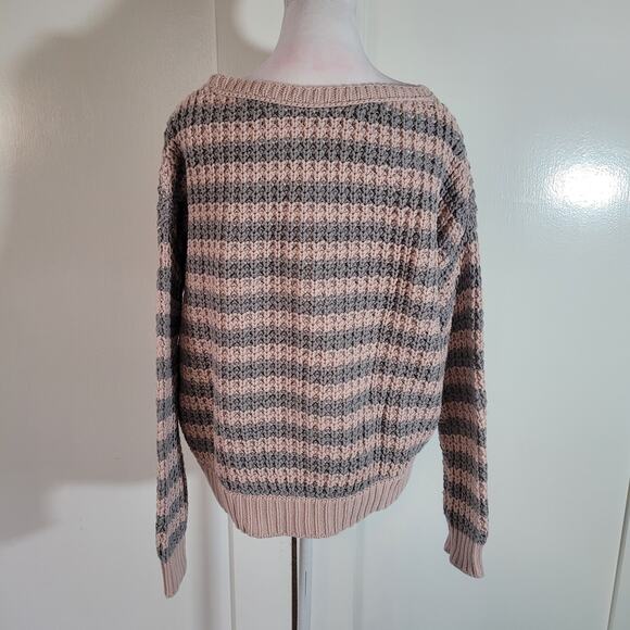 Free People Size XS At The Beach Sweater Pink Striped Chunky Pullover Casual - Picture 5 of 13